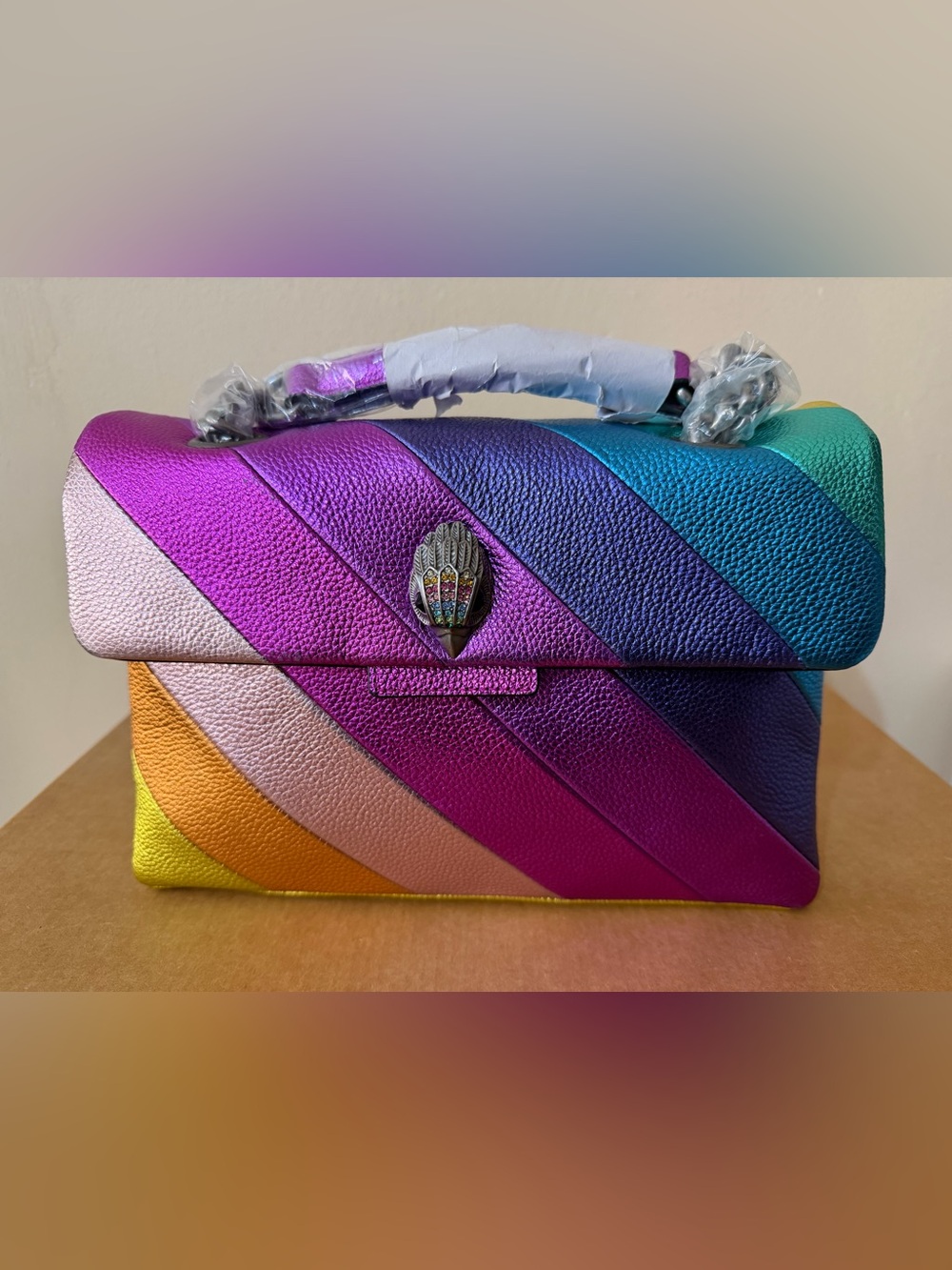 Multi-Color Chevron Leather Top-Handle Bag - Picture 2 of 5